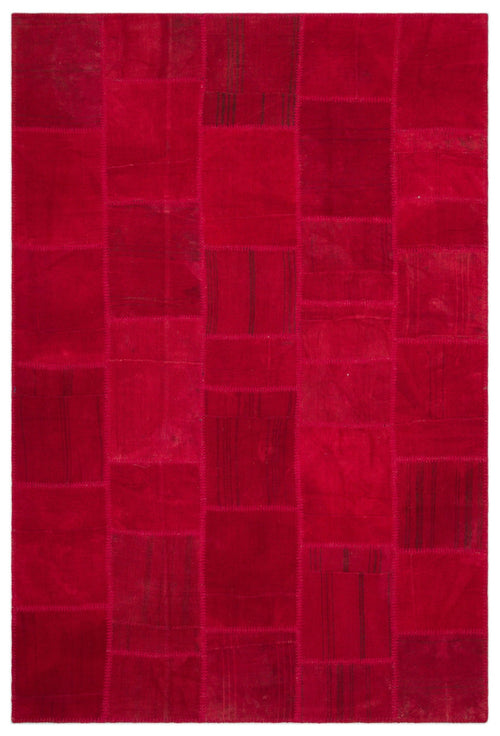 Teselya Pink Patchwork Wool Handmade Area Rug 6'8" x 9'9"