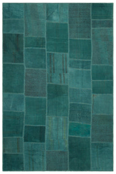 Teselya 22428 Green Patchwork Wool Handmade Area Rug 6'6" x 9'10"