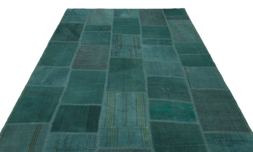 Teselya 22428 Green Patchwork Wool Handmade Area Rug 6'6" x 9'10"