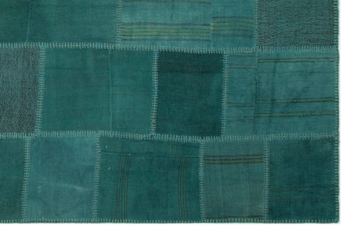 Teselya 22428 Green Patchwork Wool Handmade Area Rug 6'6" x 9'10"