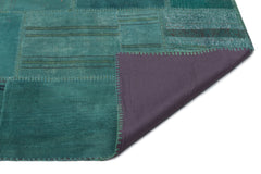 Teselya 22429 Green Patchwork Wool Handmade Area Rug 6'5" x 9'10"