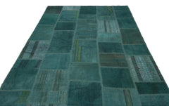 Teselya 22429 Green Patchwork Wool Handmade Area Rug 6'5" x 9'10"