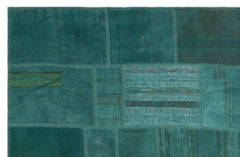 Teselya 22429 Green Patchwork Wool Handmade Area Rug 6'5" x 9'10"