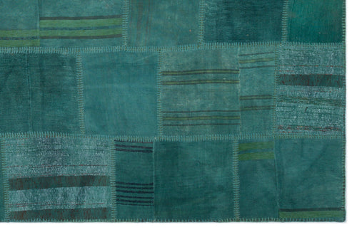 Teselya 22429 Green Patchwork Wool Handmade Area Rug 6'5" x 9'10"