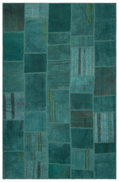 Teselya 22429 Green Patchwork Wool Handmade Area Rug 6'5" x 9'10"