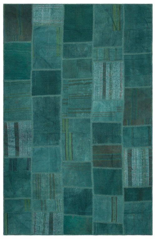 Teselya 22429 Green Patchwork Wool Handmade Area Rug 6'5" x 9'10"