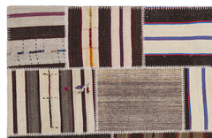 Teselya 2242 Beige Striped Wool Handmade Area Rug 5'3" x 7'7"
