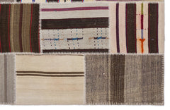 Teselya 2242 Beige Striped Wool Handmade Area Rug 5'3" x 7'7"