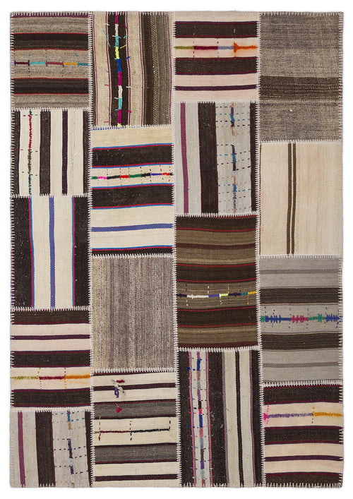 Teselya 2242 Beige Striped Wool Handmade Area Rug 5'3" x 7'7"