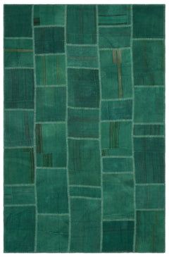 Teselya Beige Patchwork Wool Handmade Area Rug 6'4" x 9'9"