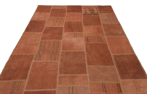 Teselya Orange Patchwork Wool Handmade Area Rug 6'6" x 9'11"