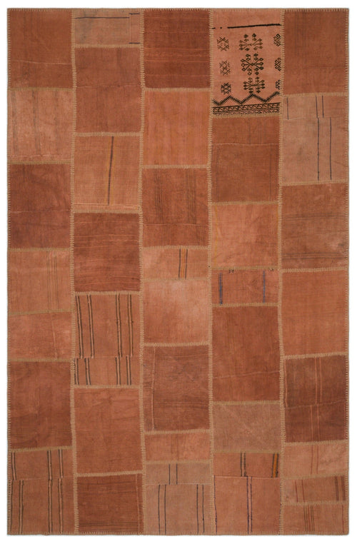 Teselya Orange Patchwork Wool Handmade Area Rug 6'6" x 9'11"