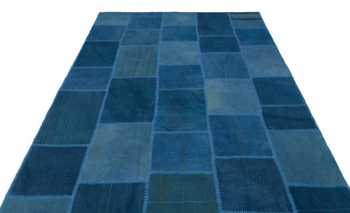Teselya 22433 Blue Patchwork Wool Handmade Area Rug 6'3" x 9'10"