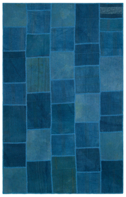 Teselya 22433 Blue Patchwork Wool Handmade Area Rug 6'3" x 9'10"