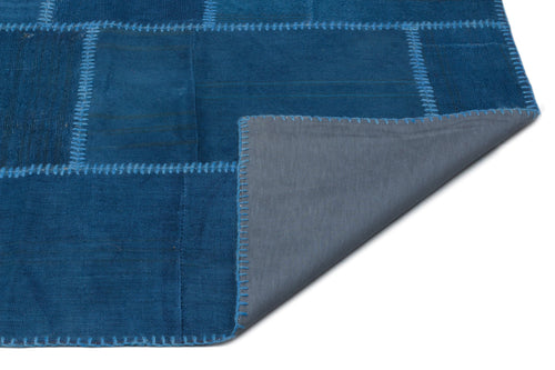 Teselya Blue Patchwork Wool Handmade Area Rug 6'5" x 9'9"