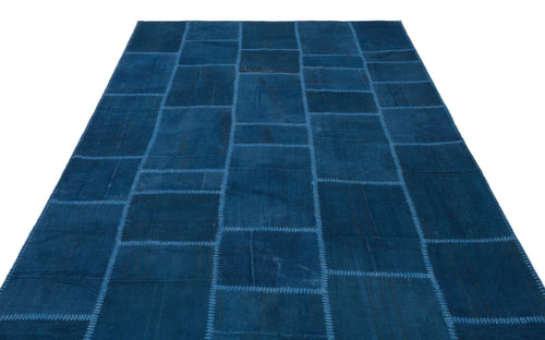 Teselya Blue Patchwork Wool Handmade Area Rug 6'5" x 9'9"