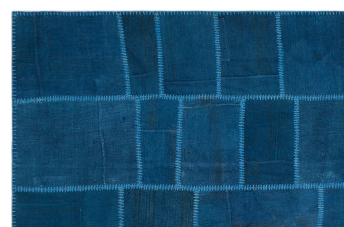 Teselya Blue Patchwork Wool Handmade Area Rug 6'5" x 9'9"