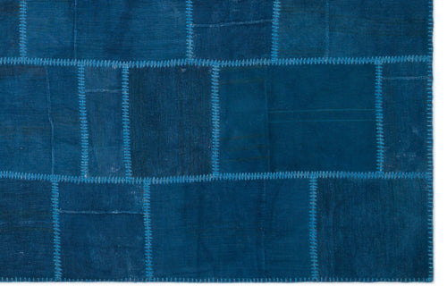 Teselya Blue Patchwork Wool Handmade Area Rug 6'5" x 9'9"