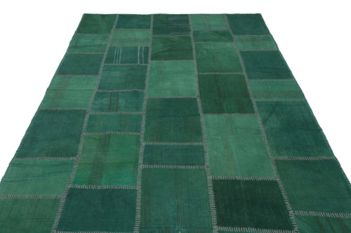 Teselya Green Patchwork Wool Handmade Area Rug 6'4" x 9'11"