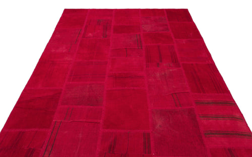 Teselya Red Patchwork Wool Handmade Area Rug 6'6" x 9'11"