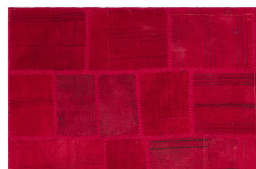 Teselya Red Patchwork Wool Handmade Area Rug 6'6" x 9'11"