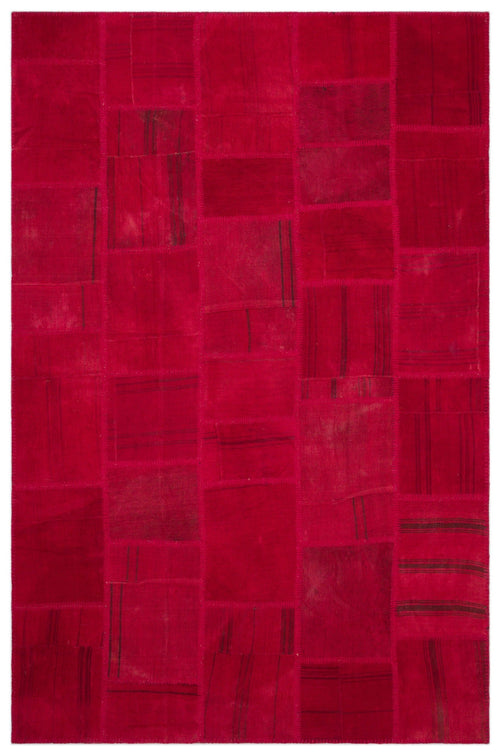 Teselya Red Patchwork Wool Handmade Area Rug 6'6" x 9'11"