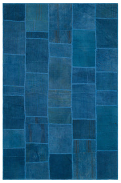 Teselya Beige Patchwork Wool Handmade Area Rug 6'5" x 9'9"