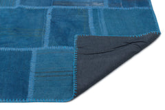 Teselya Blue Patchwork Wool Handmade Area Rug 6'4" x 9'9"