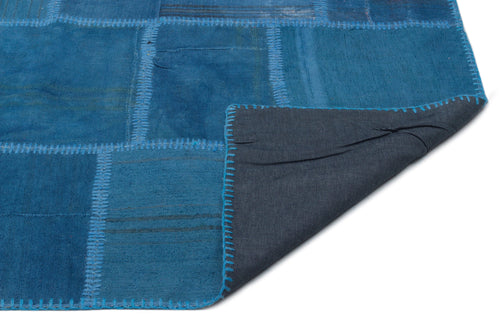 Teselya Blue Patchwork Wool Handmade Area Rug 6'4" x 9'9"