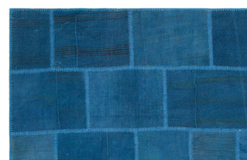 Teselya Blue Patchwork Wool Handmade Area Rug 6'4" x 9'9"