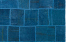 Teselya Blue Patchwork Wool Handmade Area Rug 6'4" x 9'9"