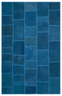 Teselya Blue Patchwork Wool Handmade Area Rug 6'4" x 9'9"