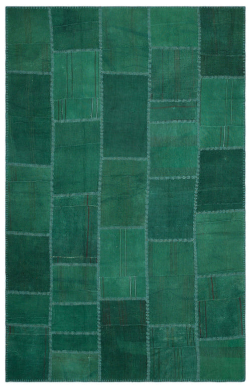 Teselya Green Patchwork Wool Handmade Area Rug 6'5" x 9'11"