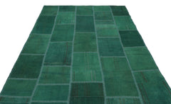 Teselya Green Patchwork Wool Handmade Area Rug 6'5" x 9'11"
