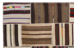 Teselya 2244 Beige Striped Wool Handmade Area Rug 5'3" x 7'7"