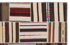 Teselya 2244 Beige Striped Wool Handmade Area Rug 5'3" x 7'7"