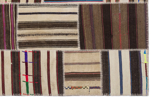 Teselya 2244 Beige Striped Wool Handmade Area Rug 5'3" x 7'7"