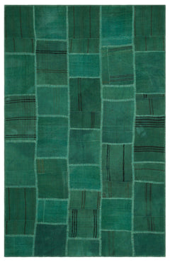 Teselya Beige Patchwork Wool Handmade Area Rug 6'3" x 9'9"