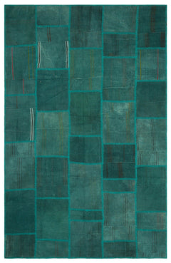 Teselya 22453 Green Patchwork Wool Handmade Area Rug 6'5" x 9'10"