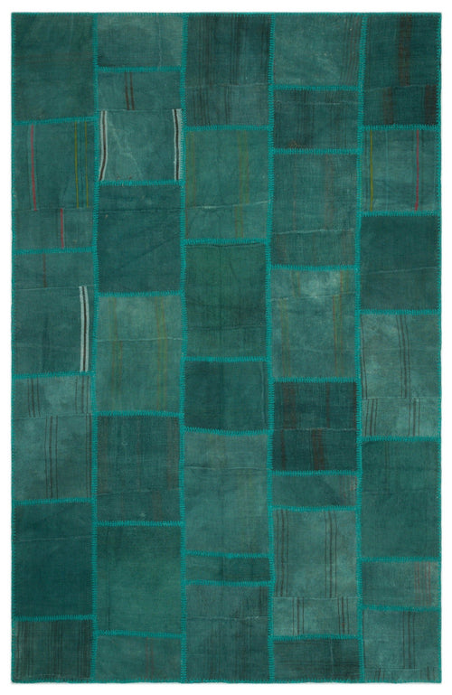 Teselya 22453 Green Patchwork Wool Handmade Area Rug 6'5" x 9'10"