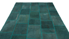 Teselya 22453 Green Patchwork Wool Handmade Area Rug 6'5" x 9'10"