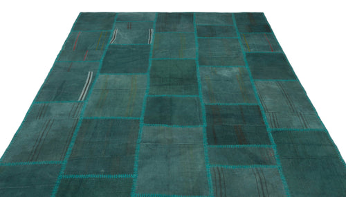 Teselya 22453 Green Patchwork Wool Handmade Area Rug 6'5" x 9'10"