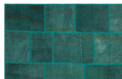 Teselya 22453 Green Patchwork Wool Handmade Area Rug 6'5" x 9'10"