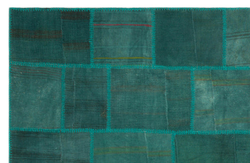 Teselya 22453 Green Patchwork Wool Handmade Area Rug 6'5" x 9'10"