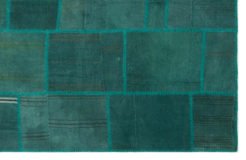 Teselya 22453 Green Patchwork Wool Handmade Area Rug 6'5" x 9'10"