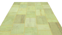 Teselya Green Patchwork Wool Handmade Area Rug 6'7" x 9'11"