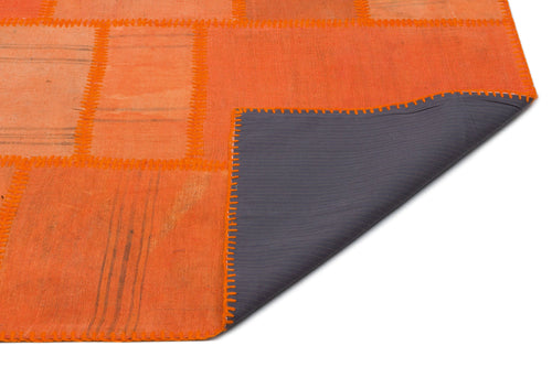 Teselya 22455 Orange Patchwork Wool Handmade Area Rug 6'5" x 9'7"