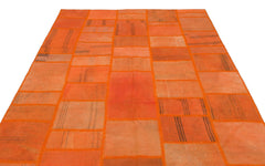 Teselya 22455 Orange Patchwork Wool Handmade Area Rug 6'5" x 9'7"