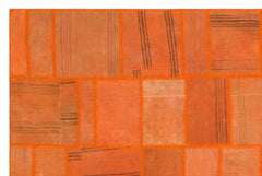 Teselya 22455 Orange Patchwork Wool Handmade Area Rug 6'5" x 9'7"