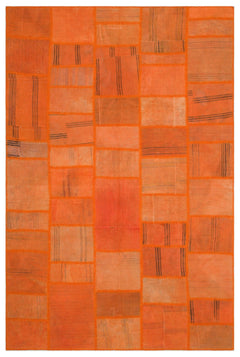 Teselya 22455 Orange Patchwork Wool Handmade Area Rug 6'5" x 9'7"